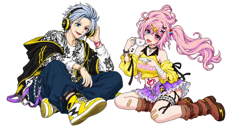お茶と音楽を楽しむレンコワキャラクター